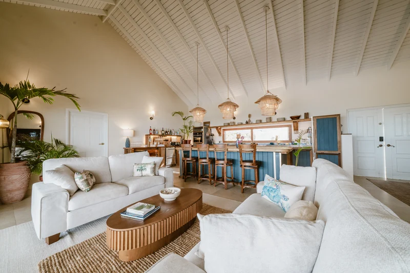 Kitchen and living area at Mer et Sel Luxury Villa on Union Island