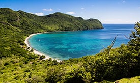 Chatham Bay beach restaurants and sunset view on Union Island